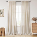 Cream Beige Linen 112 Inch Curtains for Living Room Light Filtering Semi Sheer Curtain Back Tab Modern Farmhouse Decor Elegant Coastal Drapes Floor to Ceiling High Window for Bedroom 52x112, 2 Panels