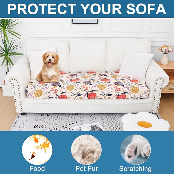 Smiry Printed Couch Cushion Covers, Stretch Soft Couch Covers for Sofa, Washable Non-Slip Sofa Slipcover Furniture Protector for Indoor and Outdoor (Large, Orange)