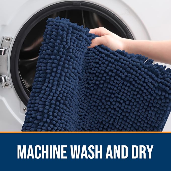 OLANLY Dog Door Mat for Muddy Paws 45x27, Absorbs Moisture and Dirt, Absorbent Non-Slip Washable Doormat, Quick Dry Chenille Mud Mat for Dogs, Entry Indoor Entryway Carpet for Inside Floor, Dark Blue