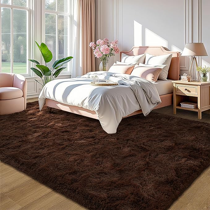 LOCHAS Ultra Soft Indoor Modern Area Rugs Fluffy Living Room Carpets for Children Bedroom Home Decor Nursery Rug 4x6 Feet, Brown