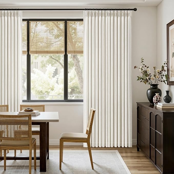 MIULEE Pinch Pleated Thick Linen Curtains 84 Inches Long 2 Panels for Living Room Bedroom, Linen Texture Memory Trained Drapes Pinch Pleat Light Filtering Neutral Ivory Cream Farmhouse Window Curtains