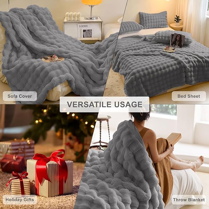 HANDONTIME Faux Fur Plush Sofa Covers for Couch Washable Rabbit Plush Couch Cover Cozy Faux Fur Sectional Covers for Dogs Fluffy Plush L Shaped Sofa Cover Pet Couch Protector, Dark Grey, 71" X118"