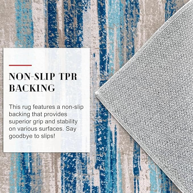 Lansny Modern Abstract Runner Rug 2x10, Blue Washable Long Kitchen Non-Slip Soft Hallway Thin Print Faux Wool Carpet for Entryway Bedroom Laundry Room Indoor Home Decor