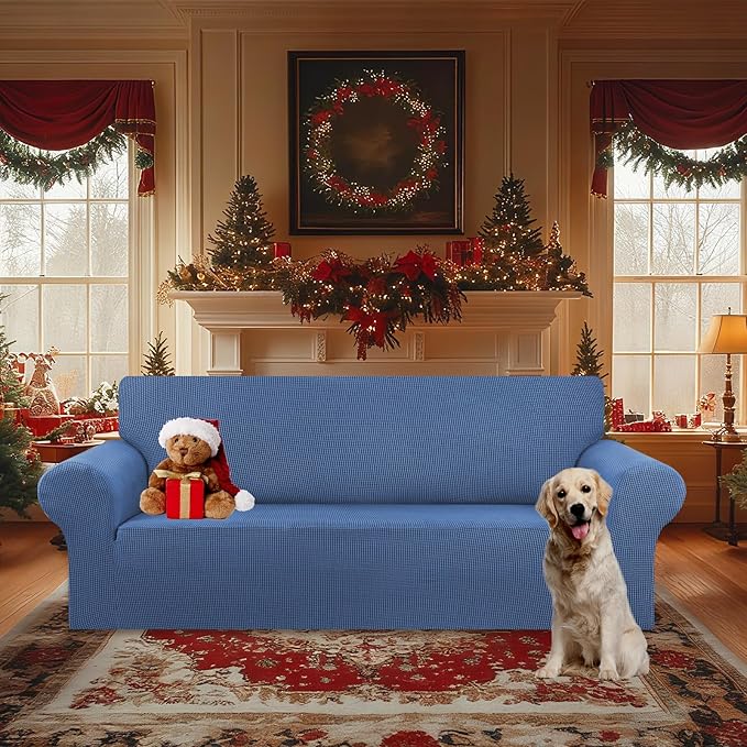 KEKUOU Stretch Oversized Sofa Slipcover 1 Piece Couch Sofa Cover (94"-110") Furniture Protector 4 Seater Sofa with Elastic Bottom for Kids,Pet.Jacquard Checked Pattern Fabric(X Large,Riverside)