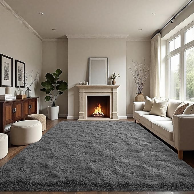 LOCHAS Ultra Soft Indoor Modern Area Rugs 6x9, Fluffy Living Room Carpets for Children Bedroom Home Decor Nursery Rug, Coal-Gray