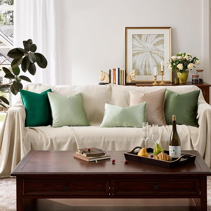 GIGIZAZA Sage Green Pillow Covers 16x16 Throw Pillows Velvet Decorative Sofa Couch Pillow Covers Bedroom Cushion Pillowcase