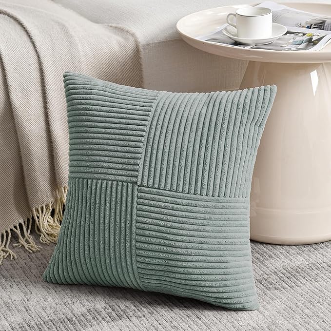 Fancy Homi 2 Packs Grey Blue Samll Decorative Throw Pillow Covers 12x12 Inch with for Couch Bed Sofa, Rustic Farmhouse Boho Home Decor, Soft Corss Patchwork Corduroy Square Cushion Case 30x30 cm