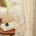 YJ YANJUN Vintage Lace Curtains 45 Inch Length- Cute Floral Cafe Curtains for Living Room Bathroom Kitchen Small Window Cabinet Rod Pocket Light Filtering W52 X L45 Beige