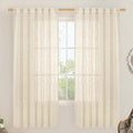 LAMIT Beige Linen Curtains 72 Inches Long 2 Panels for Living Room Faux Linen Textured Light Filtering Drapes Back Tab and Rod Pocket Boho Neutral Panels for Bedroom/Dining Room, 52 x 72 Inch
