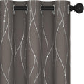Deconovo Blackout Curtains, Thermal Insulated Soundproof Grommet Drapes, Wave Dots Silver Print, 42 x 45 Inch, Set of 2, Machine Washable Window Panel for Kitchen Bedroom Living Room Nursery, Taupe