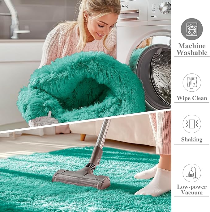 OLANLY 2x5 Machine Washable Runner Rugs for Hallway, Soft Fluffy Shaggy Bedside Rugs for Bedroom, Living Room, Indoor Floor Carpet for Kids Girls and Boys, Home Decor Aesthetic, Teal Green