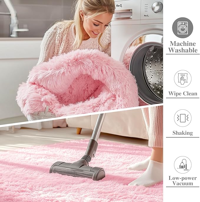 OLANLY 2x8 Machine Washable Runner Rugs for Hallway, Soft Fluffy Shaggy Bedside Rugs for Bedroom, Living Room, Indoor Floor Carpet for Kids Girls and Boys, Nursery Rooms, Home Decor Aesthetic, Pink