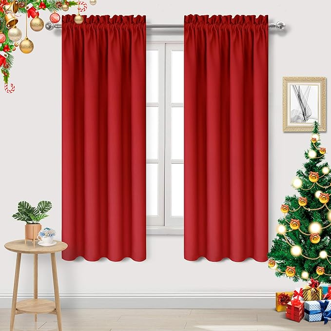 DWCN Red Room Darkening Blackout Curtains - Rod Pocket Thermal Insulated Privacy Energy Saving Window Curtain Drapes 42x 72 inch Length, Set of 2 Bedroom Living Room Curtains