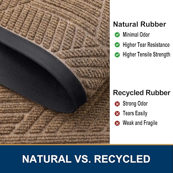 Smiry Half Circle Front Door Mat Outside Entrance, Heavy Duty Sturdy Natural Rubber Doormat, Trap Dirt and Moisture, Low Profile Mats for Indoor Outdoor Entry, Irregular Triangle (35x23, Coffee)