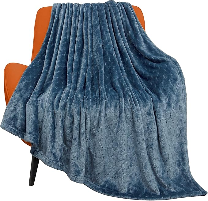 TOONOW Fleece Blanket Super Soft Plush Throw Blanket 50" x 60" Cozy Fuzzy Bed Blankets Geometric Pattern Comfy Microfiber Flannel Blankets for Couch, Bed, Sofa, Navy Blue