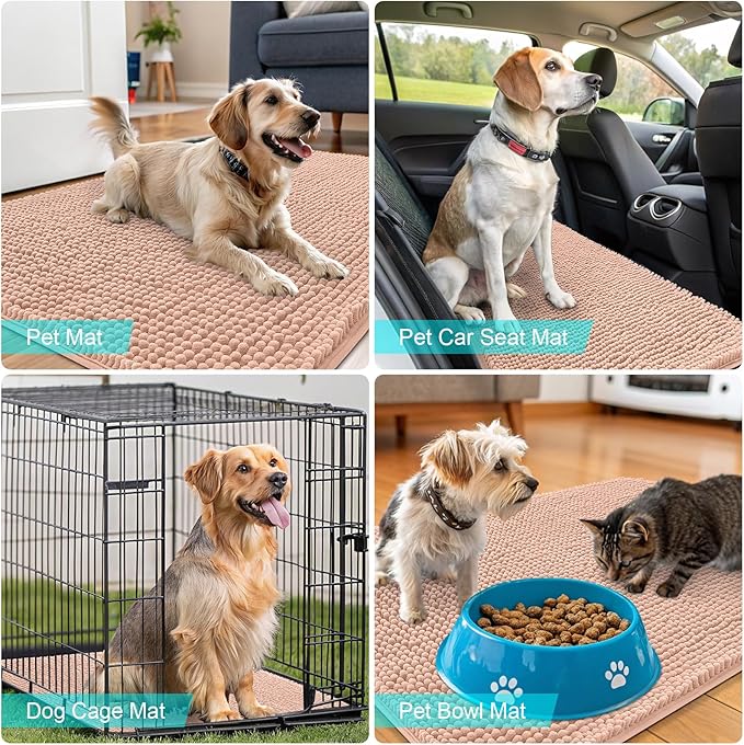 OLANLY Dog Door Mat for Muddy Paws 44x32, Absorbs Moisture and Dirt, Absorbent Non-Slip Washable Doormat, Quick Dry Chenille Mud Mat for Dogs, Entry Indoor Entryway Carpet for Inside Floor, Peach