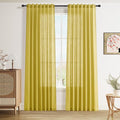 Nanspring Celery Yellow Linen Curtains 84 Inch Length 2 Panels Set for Living Room Back Tab Light Filtering Semi Sheer Curtain for Bedroom Farmhouse Drapes, 52x84 Inch, 2 Panels