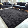 OLANLY 5x9 Machine Washable Large Area Rugs for Living Room, Bedroom, Soft Fluffy Shaggy Bedside Rug, Indoor Floor Carpet for Kids Girls and Boys, Dorms, Nursery, Home Decor Aesthetic, Black
