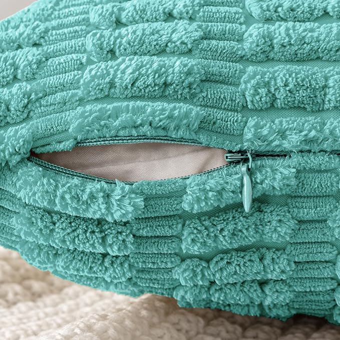 MIULEE Pack of 2 Corduroy Decorative Throw Pillow Covers 18x18 Inch Soft Boho Striped Pillow Covers Modern Farmhouse Home Decor for Summer Sofa Living Room Couch Bed Aqua Green
