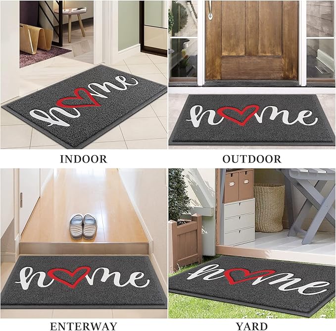 BeneathYourFeet Door Mat, Welcome Mat Low Profile Floor Mat Front Doormat Indoor and Outdoor Doormat Non Slip Rugs for Entryway, Patio, High Traffic Areas (32"x20", Grey-Home)