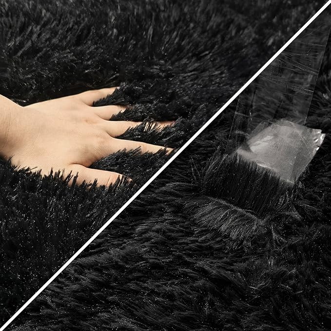 2x6 Bedside Area Rugs for Bedroom Soft Fluffy Shag Black Rug for Hallway Non-Slip Fuzzy Plush Living Room Rug Indoor Floor Carpet for Kids Rooms Dorm Nursery Modern Home Aesthetic Decor