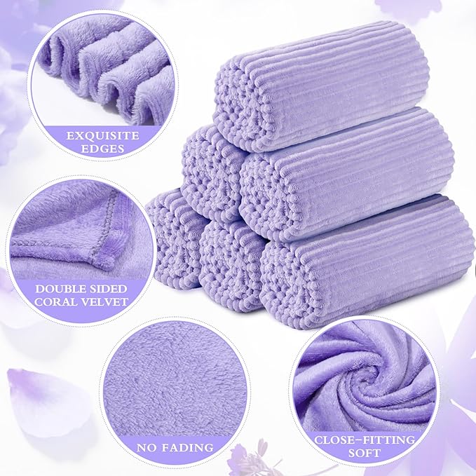 Buryeah 24 Pcs Flannel Throw Blanket Bulk 50 x 60 in Sleepover Blanket Outdoor Wedding Throw Lightweight, Oeko-tex Standard 100 Certified for Sofa Homeless Gifts (Light Purple)