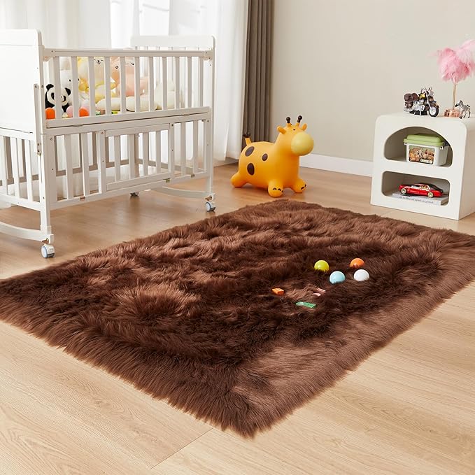 EasyJoy Ultra Soft Fluffy Shaggy Area Rug Faux Fur Rug Chair Cover Seat Pad Fuzzy Area Rug for Bedroom Floor Sofa Living Room (4 x 6 ft Rectangle, Coffee)