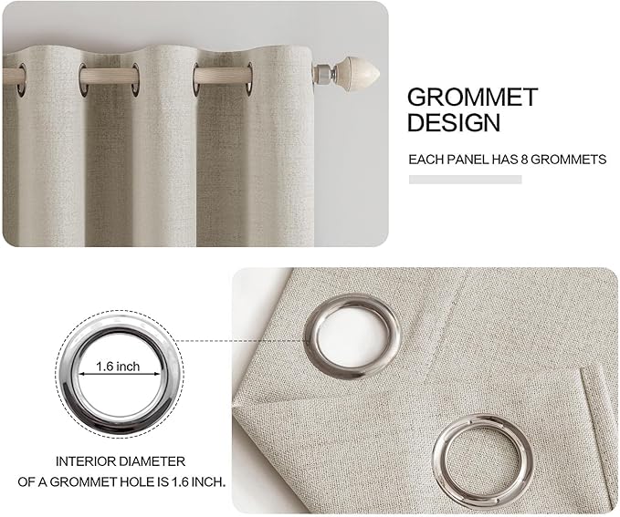MIULEE 100% Blackout Linen Curtains for Bedroom Thermal Insulated Cobblestone Grommet Room Darkening Curtains & Drapes for Living Room Nursery 52 x 84 Inch (2 Panels)