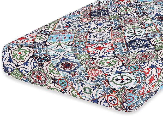 hyha Printed Couch Cushion Covers, Floral Sofa Covers Washable for 3 Cushion Couch, Stretch Pattern Outdoor Cushion Covers for Patio Furniture with Elastic Bottom(Large, Patchwork Moroccan)