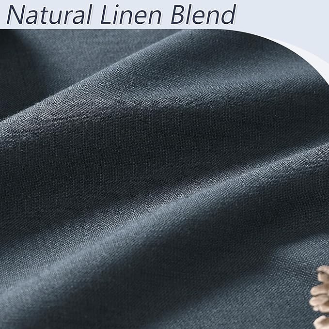 Guken 100% Blackout Linen Curtains 120 Inch Length 2 Panels Set for Living Room Bedroom Back Tab Thermal Insulated Black Out Linen Drapes Room Darkening Window Curtains,Vintage Blue
