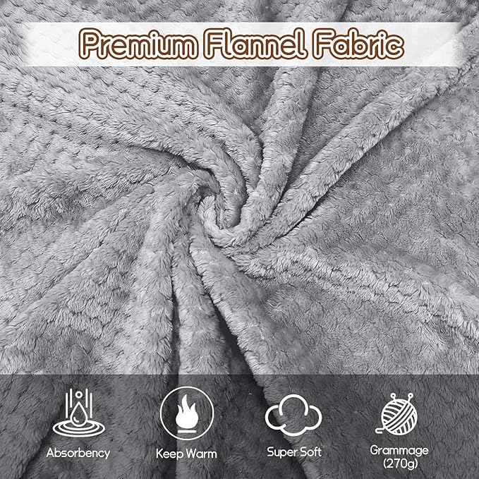 4 Pack Fleece Throw Blankets 50x60 Inches - 270 GSM Ultra Soft Plush Flannel for Bed Couch Sofa, Lightweight Warm 3D Waffle Texture, No Shedding No Pilling All Season Throw (Gray)