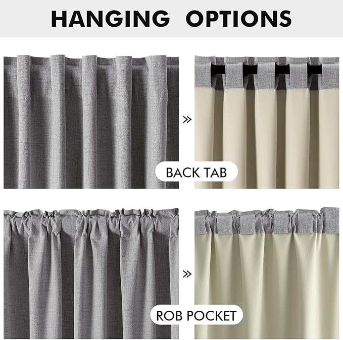 MIULEE 100% Blackout Linen Curtains for Bedroom, Glacier Gray Solid Luxury Decor Thermal Insulation Room Darkening Drapes for Living Room Nursery Back Tab Rod Pocket 42 x 90 Inches, 2 Panels