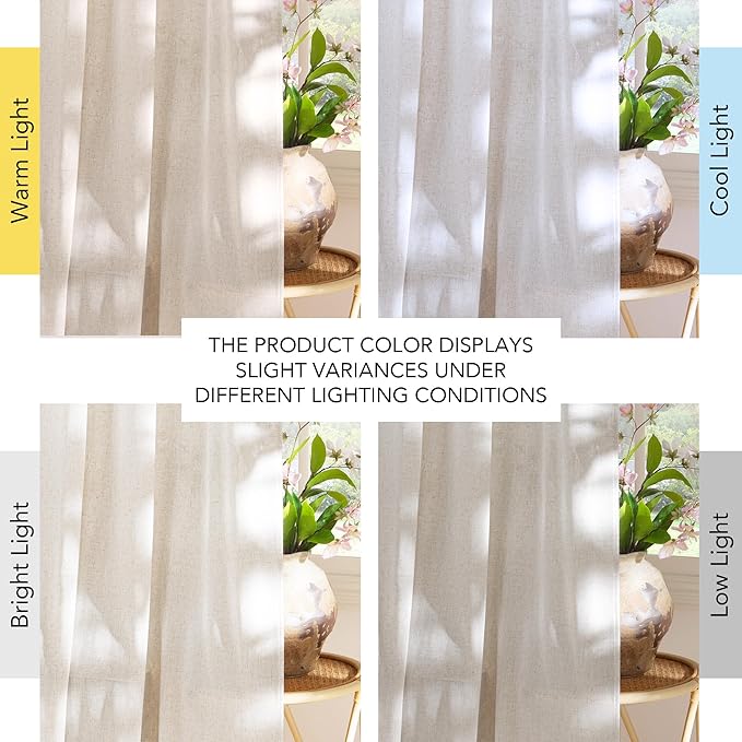 NICETOWN Linen Curtains 84 inches Long, Grommet Thick Flax Linen Privacy Assured with Light Filtering Window Treatments for Bedroom/Living Room, Vannila, W55 x L84, 2 Panels