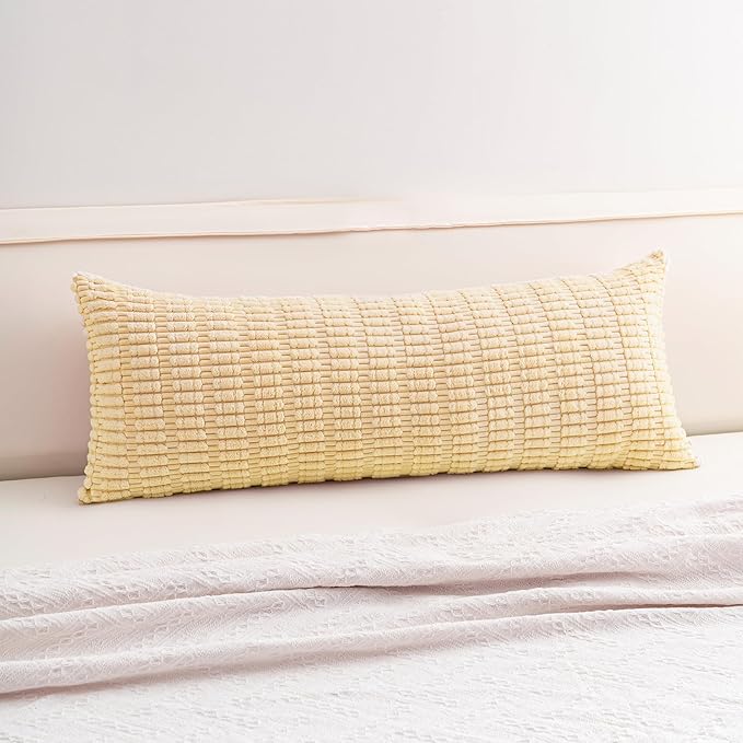 Corduroy Decorative Throw Pillow Covers 14x36 Inch Soft Striped Pillow Covers Modern Farmhouse Home Decor for Sofa Living Room Couch Bed（Beige）