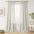 Nanspring Mousse White Curtains 90 Inches Long for Living Room Linen Light Filtering Semi Sheer Curtain Back Tab Rod Pocket Simple Modern Elegant Coastal Decor Drapes for Bedroom 52x90, 2 Panels