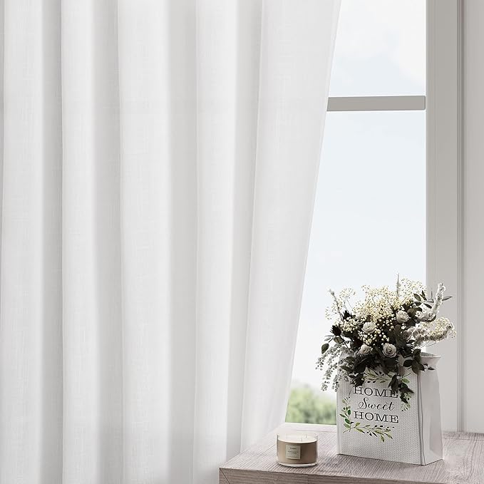 Nanspring White Kitchen Curtains 36 Inch Length Set 2 Panel Back Tab Pocket Semi Sheer Light Filtering Short Drapes Linen Farmhouse Curtain Tiers for Cafe Bathroom Basement Small Window 52x36