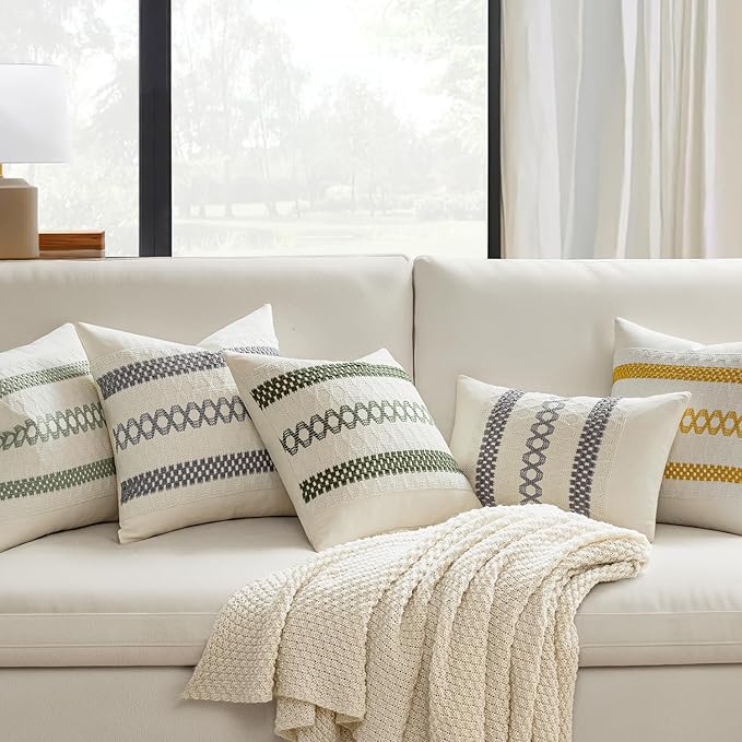 MIULEE Set of 2 Gray Boho Decorative Lumbar Pillow Covers 12x20 Inch Farmhouse Rustic Couch Throw Pillows Modern Cotton Cushion Covers Retro Cute Macrame Woven Spring Home Decor for Bed Sofa Chair