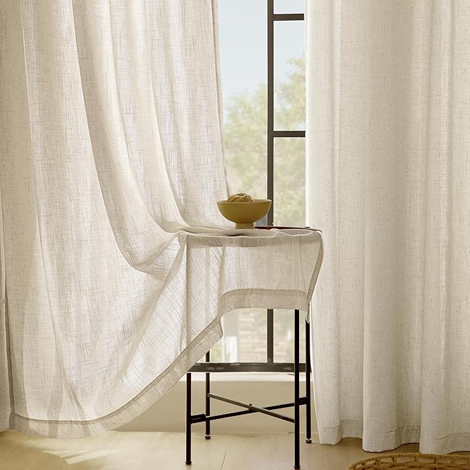 Faux Linen Beige Curtains 94 inches Long for Living Room Rustic Farmhouse Linen Drapes Semi Sheer Burlap Textured Canvas Cloth Curtain Panels Set of 2 Kahki Tan Colored