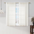 Beige White Kitchen Cafe Sheer Curtains 54 Inch Long 2 Panel Back Tab Linen Textured Light Filtering Short Neutral Bohemian Farmhouse Bedroom Bathroom Curtains 52Wx54L