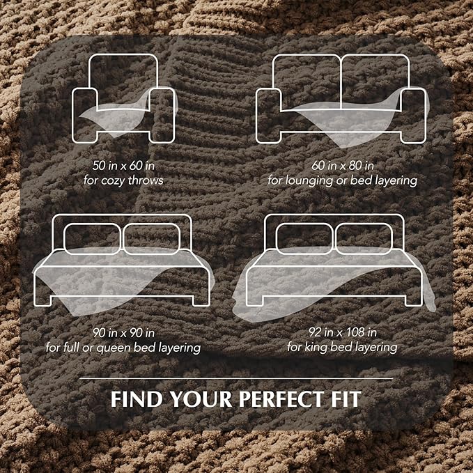 EVERGRACEHOME Chunky Chenille Knit Throw Blanket for Couch, Soft Luxurious Moss Stitch Blankets for Bed, Cozy Decorative Farmhouse Knitted Throws for Sofa, Camel Brown, 50" x 60"