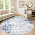 IOHOUZE Abstract Round Area Rug 8 Ft Washable Circle Rugs Large Round Rug Non Slip Thin Soft Circle Rugs, Printed Faux Wool Floor Carpet for Bedroom Living Room Dining Room Nursery, Light Blue Grey