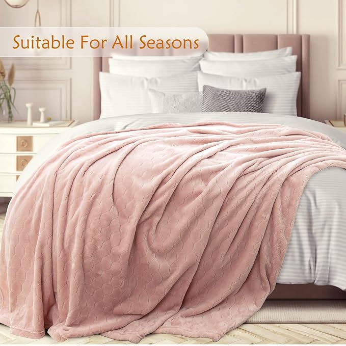 TOONOW Fleece Blanket Super Soft Cozy Throw Blanket 50" x 60", Lightweight Fuzzy Comfy Textured Flannel Blanket Winter Warm Plush Throw Blankets for Couch, Sofa, Bed, Light Pink