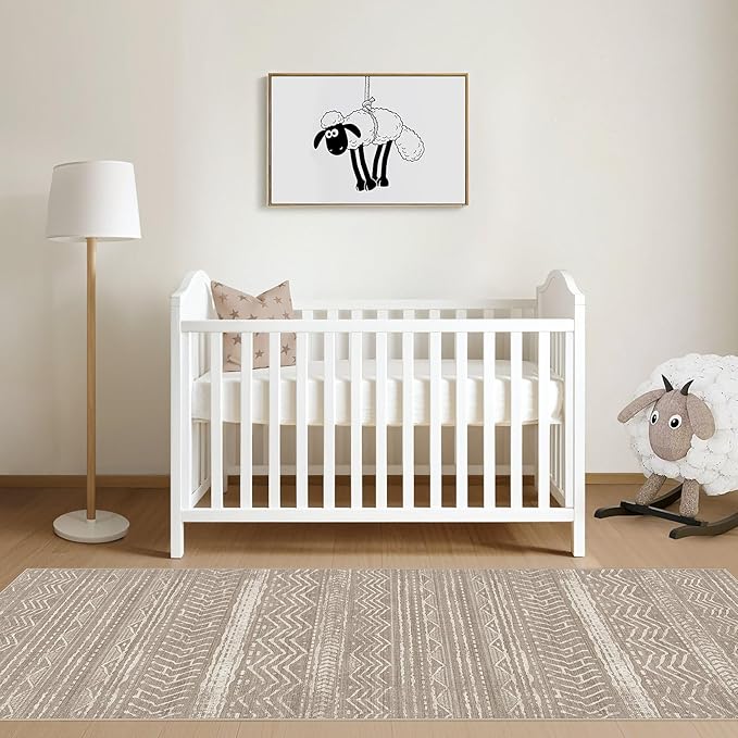 Nakagishi Area Rug Living Room Rugs: 3X8 Machine Washable Boho Large Neutral Farmhouse Stain Resistant Moroccan Indoor Floor Carpet for Bedroom Nursery Dorm Dining Room Home-Dark Brown