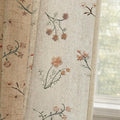 Floral Embroidered Linen Blend Curtains for Bedroom, 84 Inch Light Filtering Spring Farmhouse Vintage Drapes Beige Flower Window Treatments for Living Room Rod Pocket, Set of 2 Panels