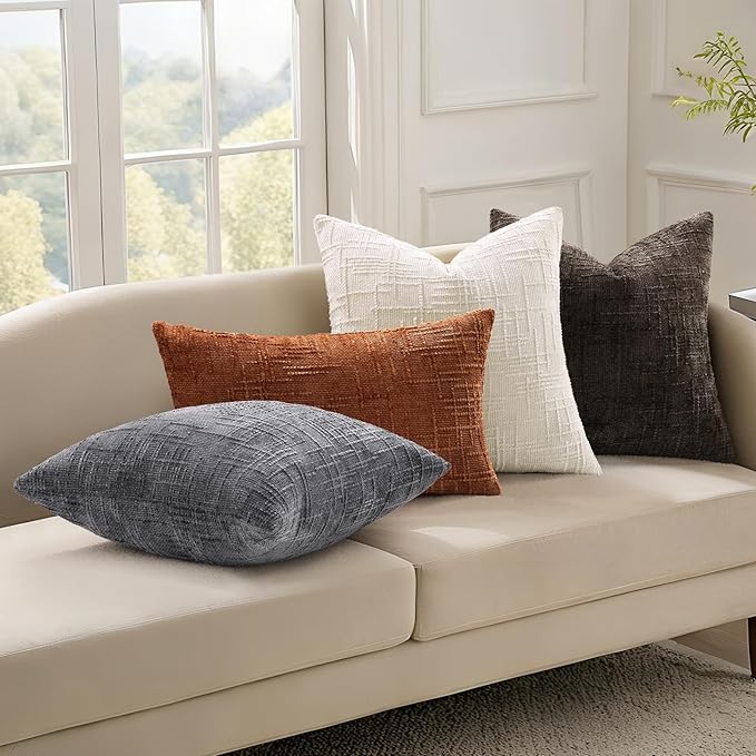 decorUhome Dark Grey Chenille Throw Pillow Covers 12x20 Set of 2 Textured Soft Cozy Slubby Couch Pillow Covers Modern Farmhouse Boho Decorative Pillow Cases for Bed Sofa Living Room