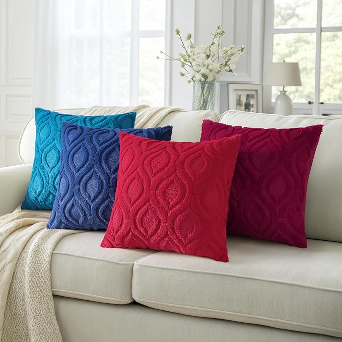 decorUhome Throw Pillow Covers 24x24 Inch Set of 2, Soft Plush Faux Wool Dark Blue Solid Couch Pillow Covers, Accent Euro Sham Farmhouse Neutral Square Pillow Cases for Sofa Bed Living Room