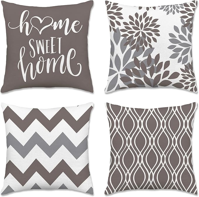 Hexagram Geometric Grey Pillow Covers 16x16 Set of 4, Decorative Outdoor Boho Modern Throw Pillow Covers, Home Sweet Home Farmhouse Cushion Case for Couch Sofa Bedroom Indoor Decor(No Insert)