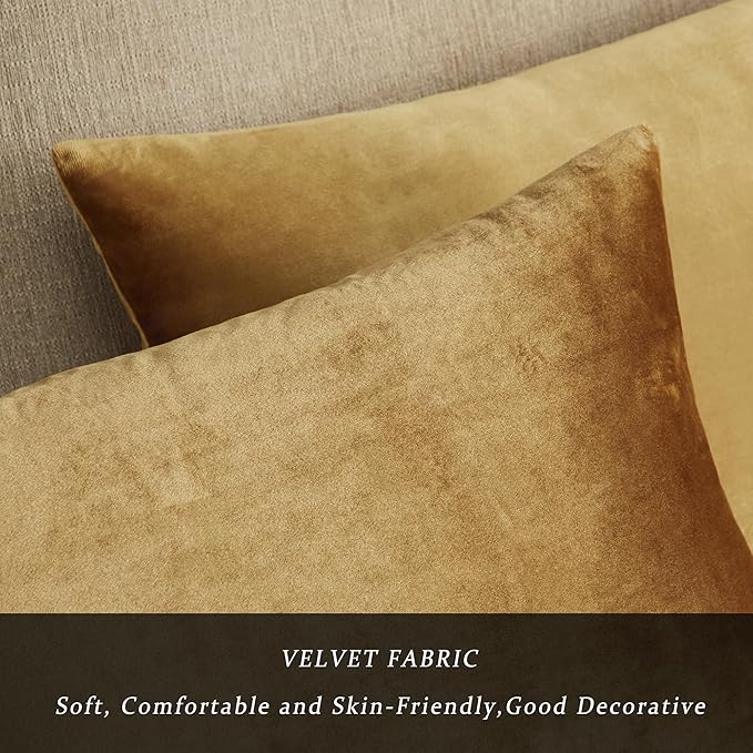 GIGIZAZA Golden Throw Pillow Covers 18x18 Decorative Velvet Cushion Covers Pack of 2 Pillowcase for Sofa
