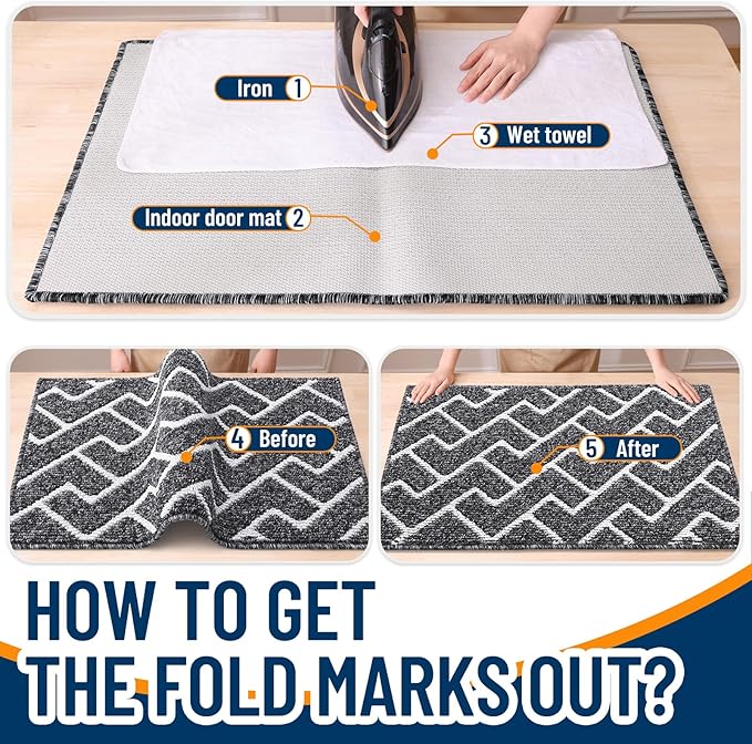 OLANLY Front Door Mat, Non-Slip Rubber Backing, Dirt Resistant and Absorbent, Washable, Easy to Clean Low-Profile Indoor Doormat for Back Door, Entryway, Inside Entrance, 32x20, Black