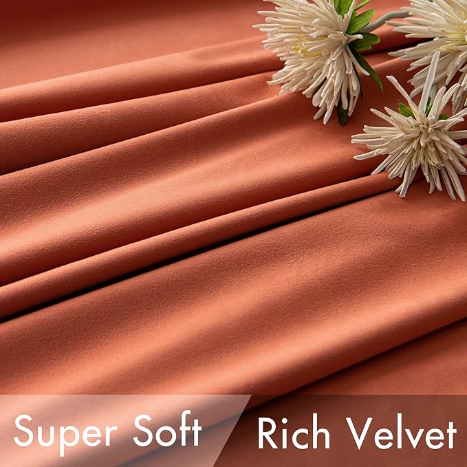 MIULEE Velvet Curtains 96 inches 2 Panels - Luxury Burnt Orange Blackout Curtains for Bedroom Living Room Thermal Insulated Super Soft Window Drapes Rod Pocket & Back Tab, Terracotta Rust Fall Decor